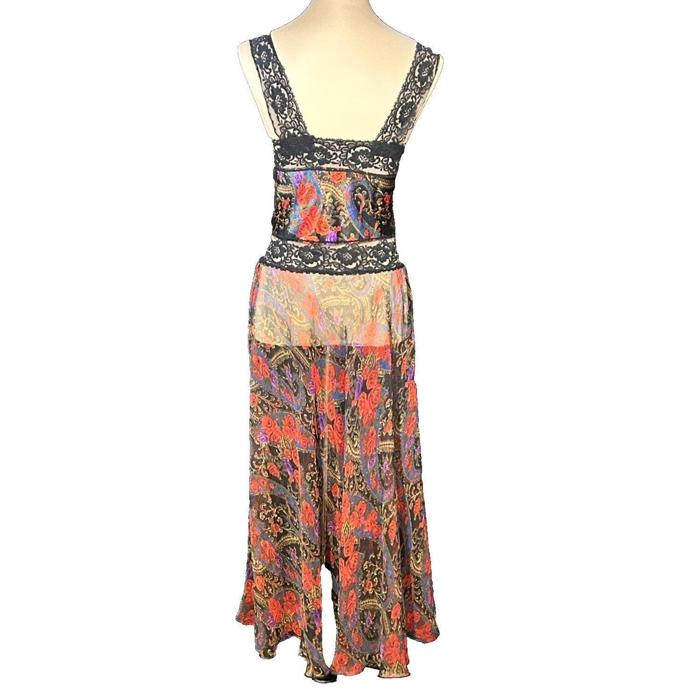 Vtg Victorias Secret ? 1990s Satin & Sheer Chiffon Floral Paisley Lace Maxi Slip - Picture 6 of 6